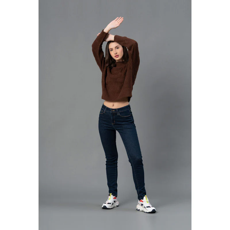 Women Brown Texture Design Sweater - Image 5