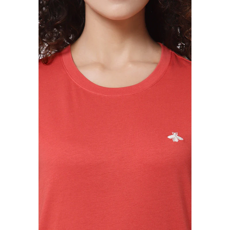 Women Coral Round Neck T-Shirt - Image 2