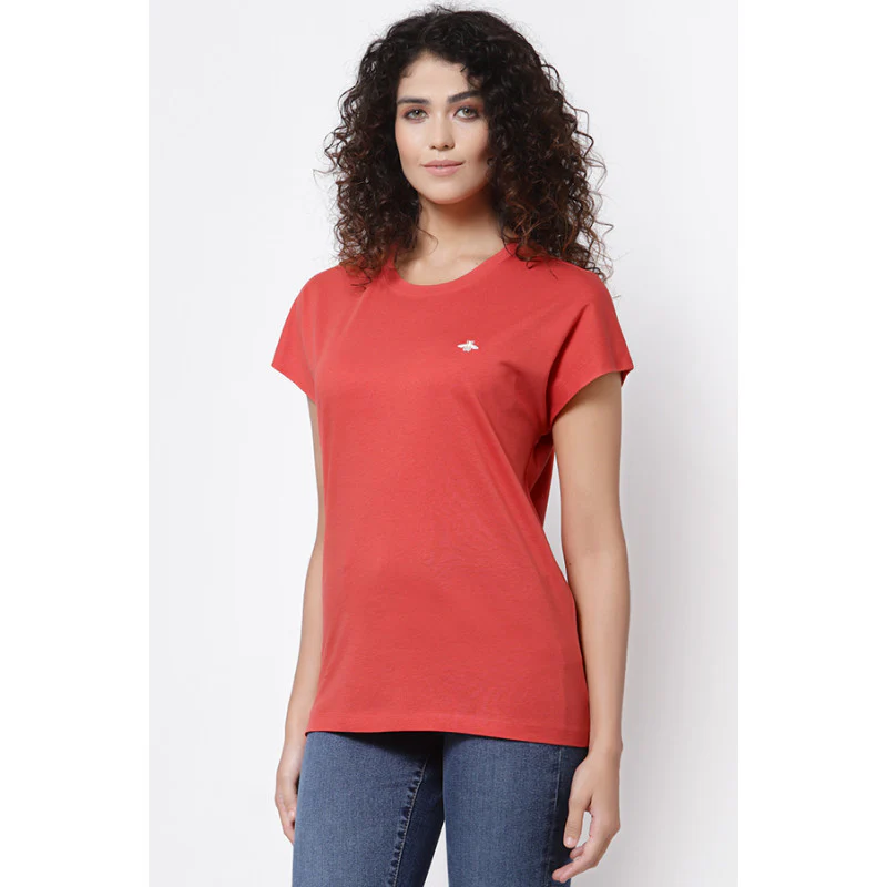 Women Coral Round Neck T-Shirt - Image 3