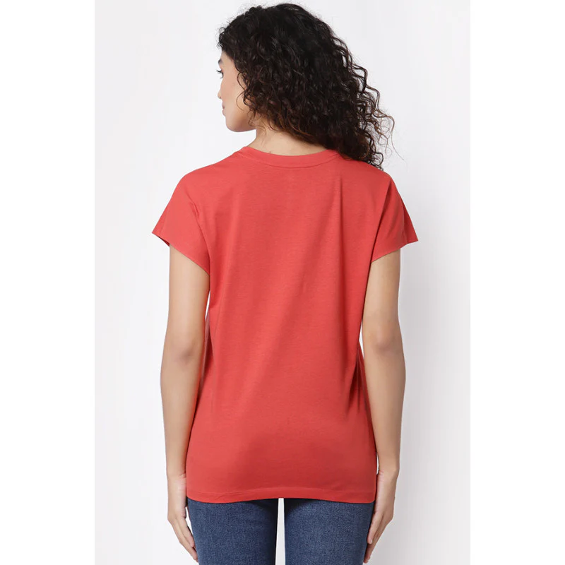 Women Coral Round Neck T-Shirt - Image 4