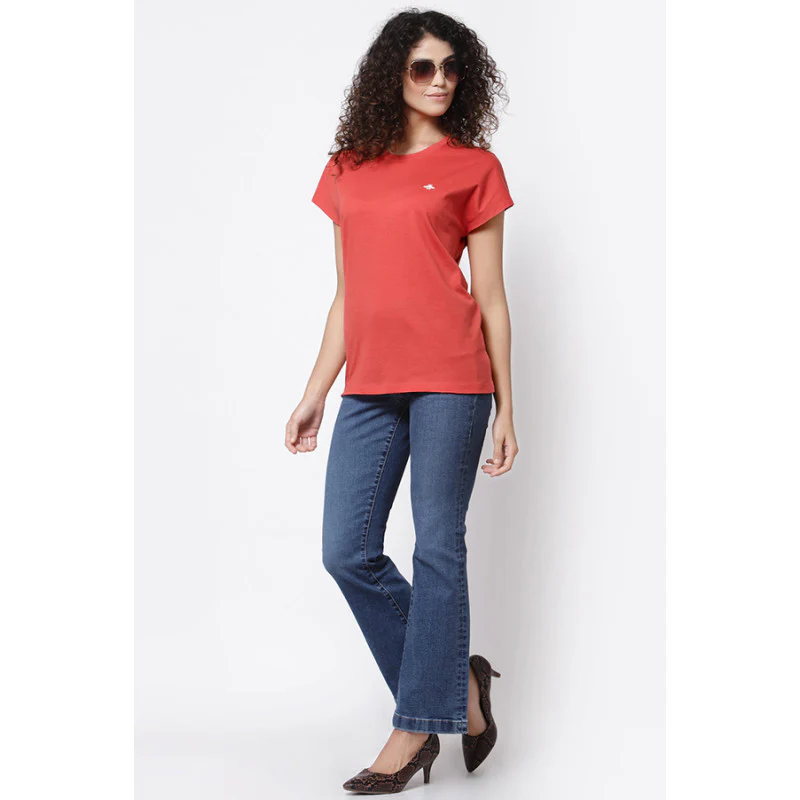 Women Coral Round Neck T-Shirt - Image 5