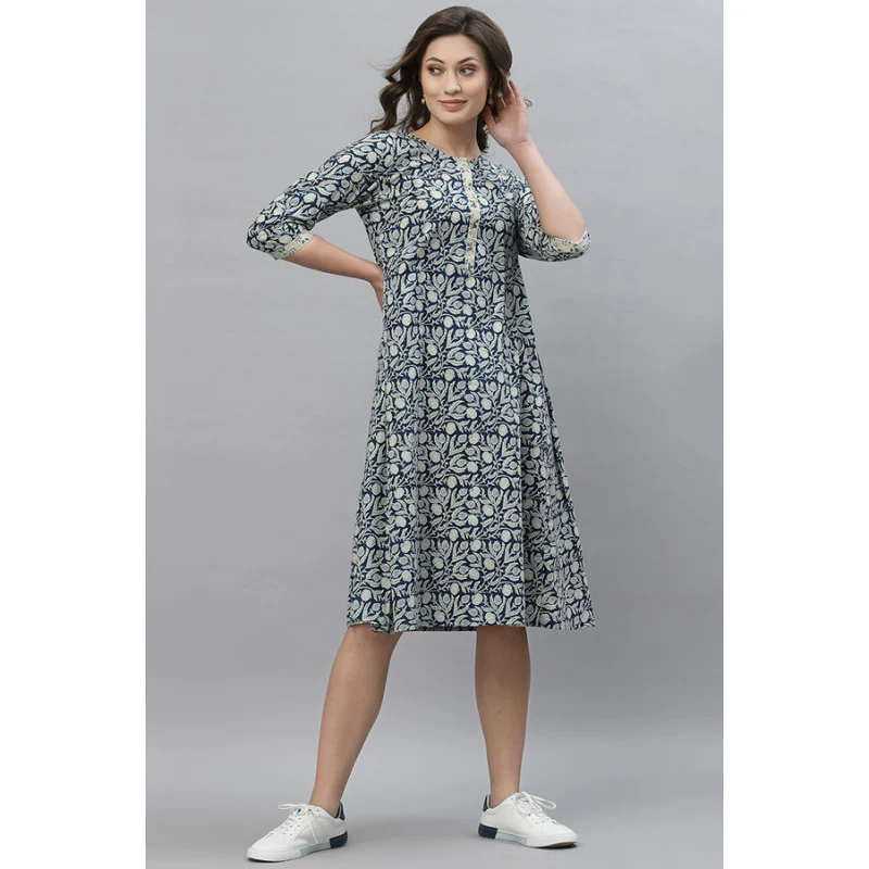 Women Dark Blue Printed Kurta - Image 5
