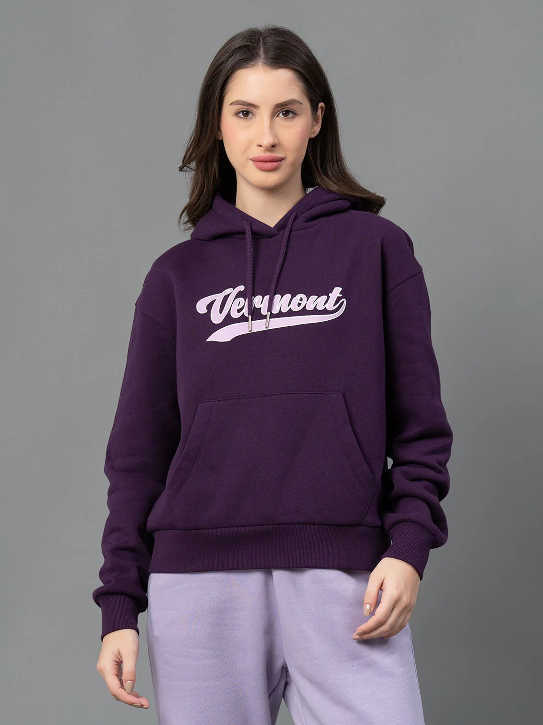 Women Dark Purple Graphic Print Hoodie - Image 2