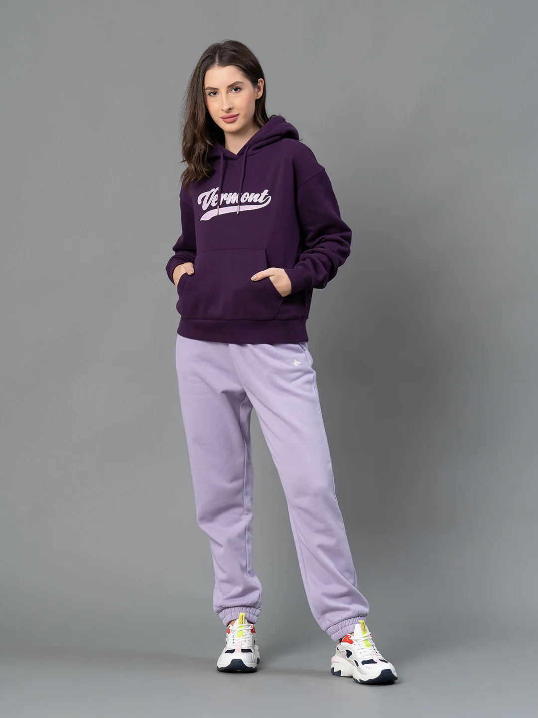 Women Dark Purple Graphic Print Hoodie - Image 6