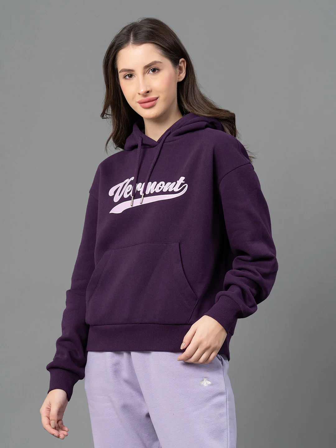 Women Dark Purple Graphic Print Hoodie - Image 7