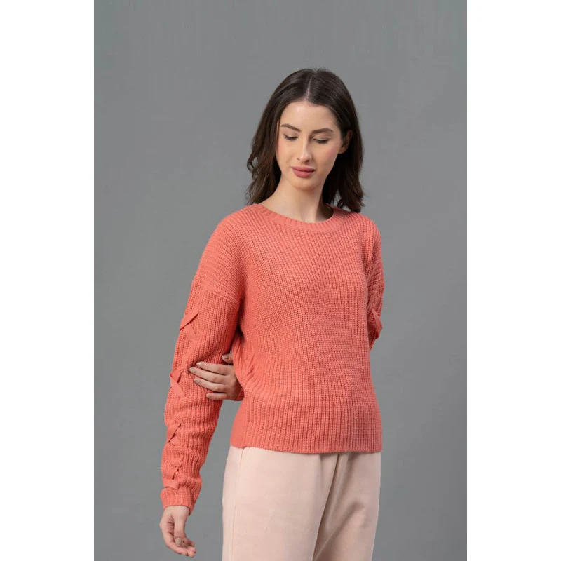 Women Deep Pink Solid Sweater - Image 2