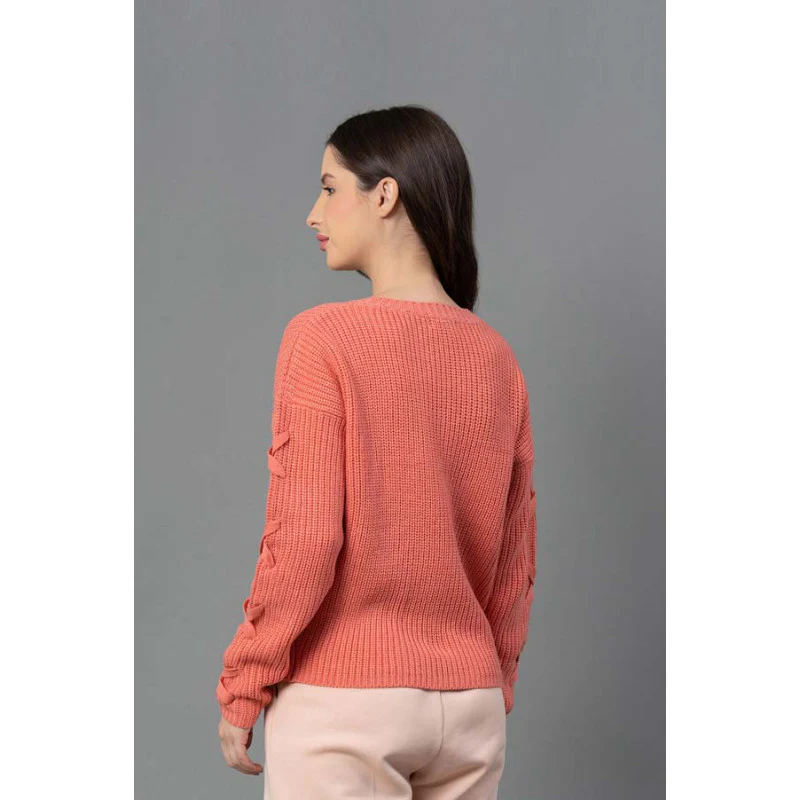 Women Deep Pink Solid Sweater - Image 3