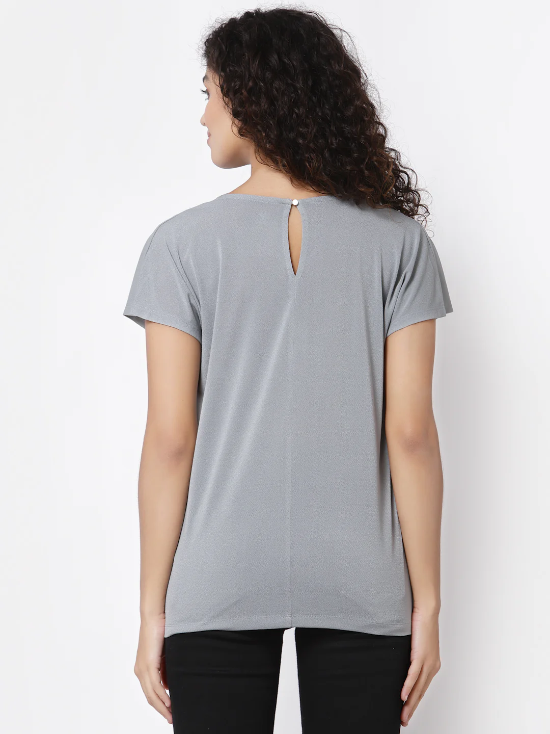 Women Grey Cowl Neck T-Shirt - Image 4