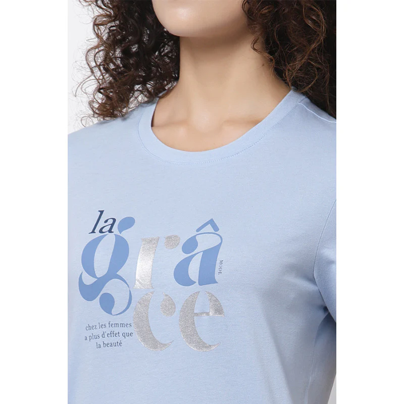 Women Ice Blue Round Neck T-Shirt - Image 2