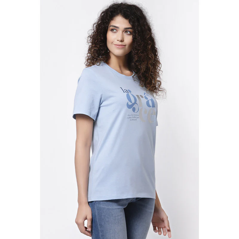 Women Ice Blue Round Neck T-Shirt - Image 3