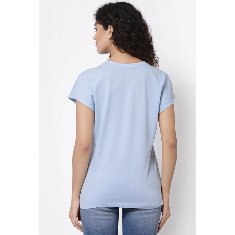 Women Ice Blue Round Neck T-Shirt - Image 4