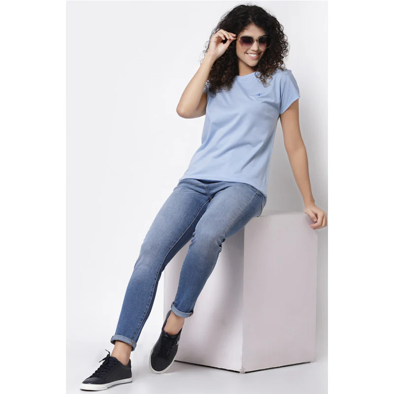 Women Ice Blue Round Neck T-Shirt - Image 5