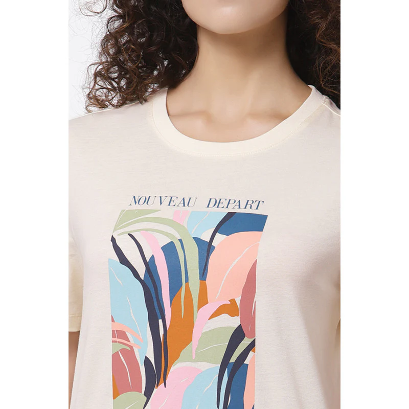 Women Ivory Round Neck T-Shirt - Image 2