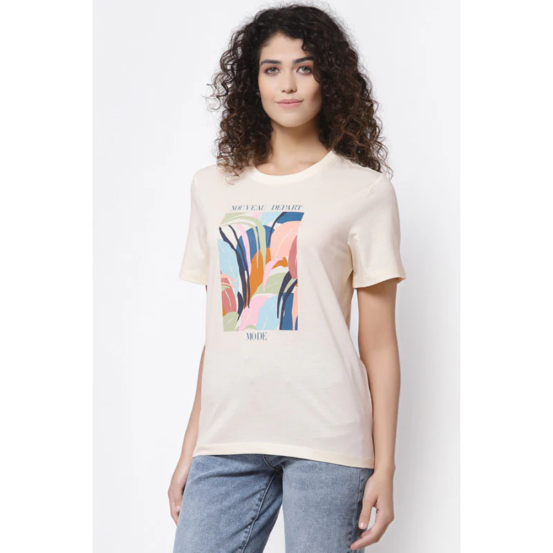 Women Ivory Round Neck T-Shirt - Image 3