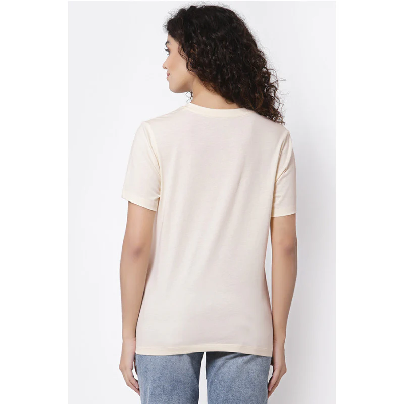 Women Ivory Round Neck T-Shirt - Image 4