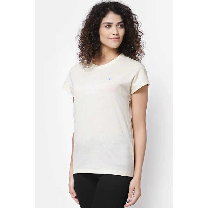 Women Ivory Round Neck T-Shirt - Image 3