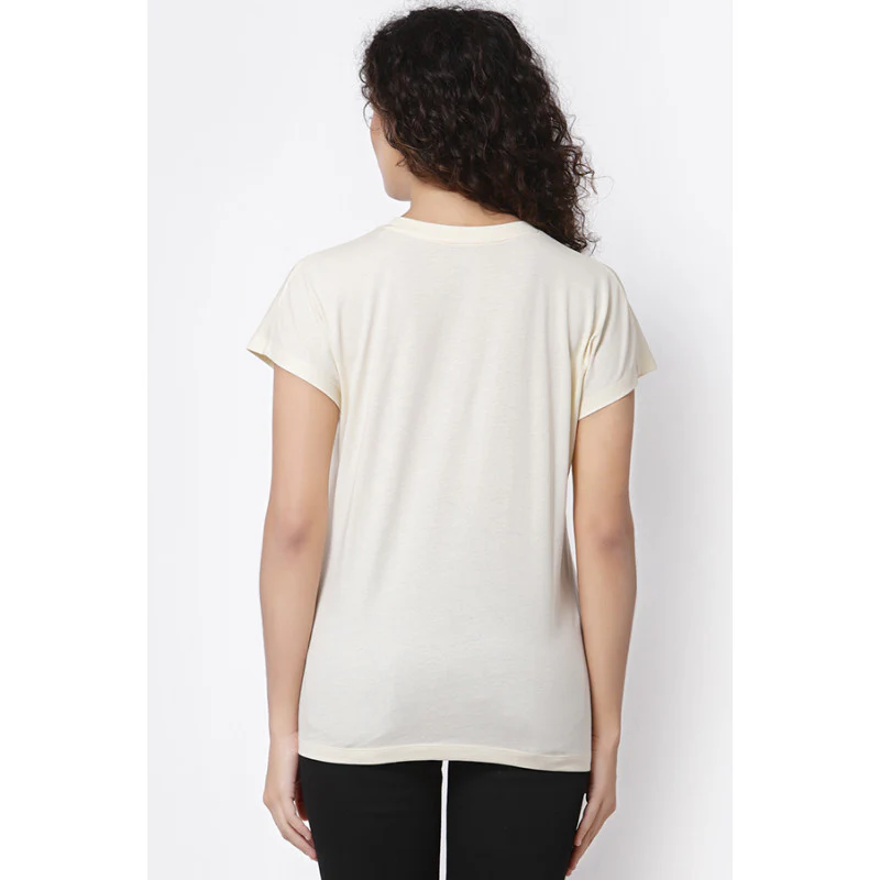 Women Ivory Round Neck T-Shirt - Image 4