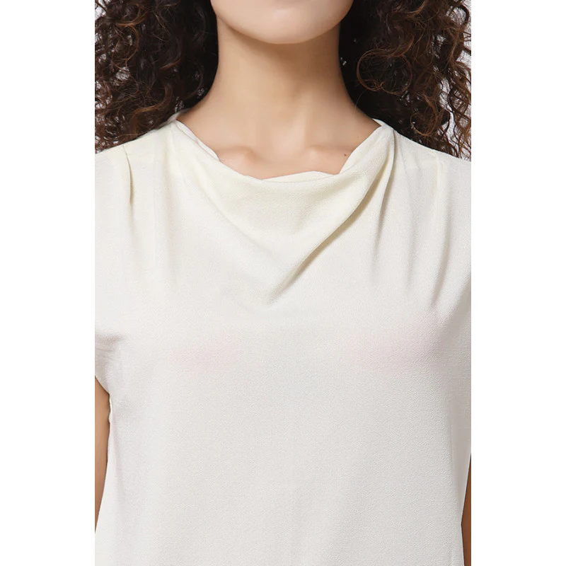 Women Ivory Cowl Neck T-Shirt - Image 2