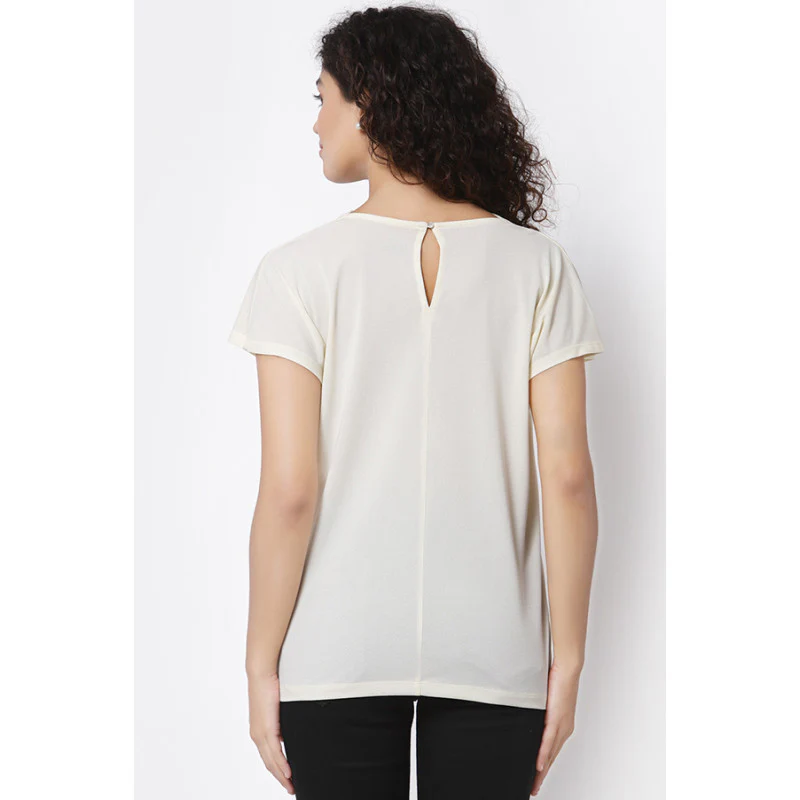 Women Ivory Cowl Neck T-Shirt - Image 4