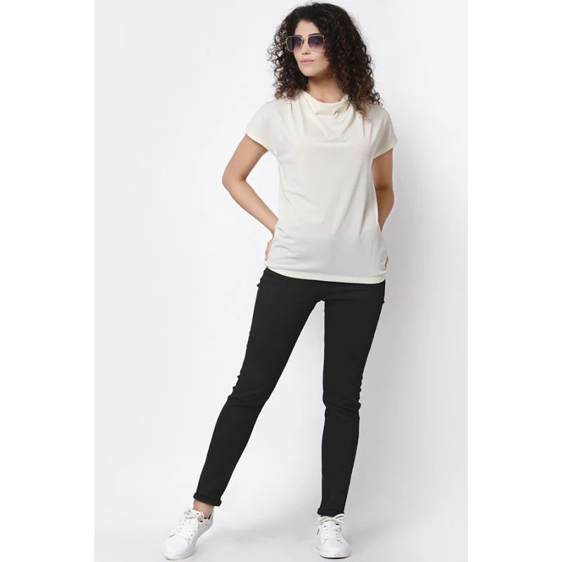 Women Ivory Cowl Neck T-Shirt - Image 5