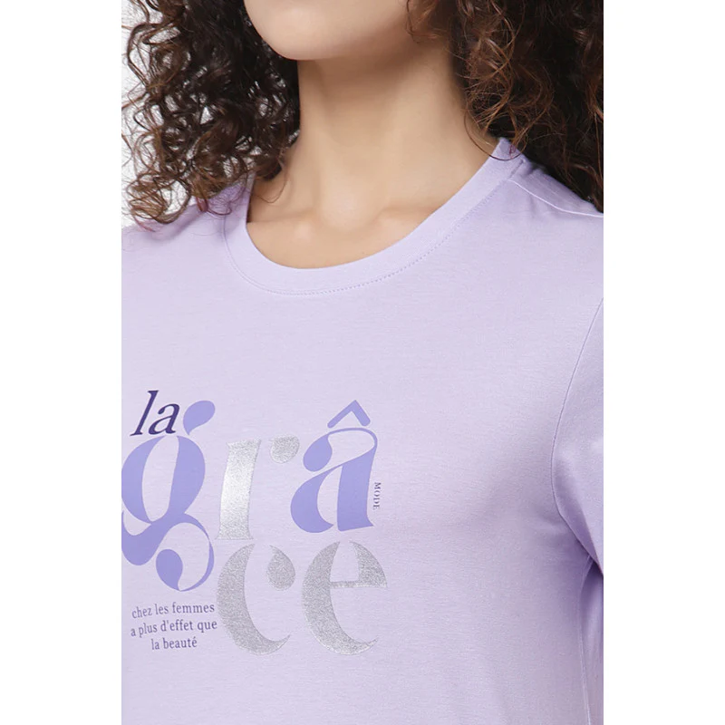 Women Lavender Round Neck T-Shirt - Image 2