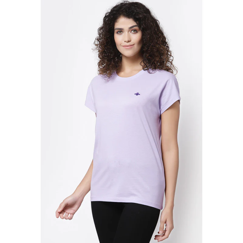 Women Lavender Round Neck T-Shirt - Image 3