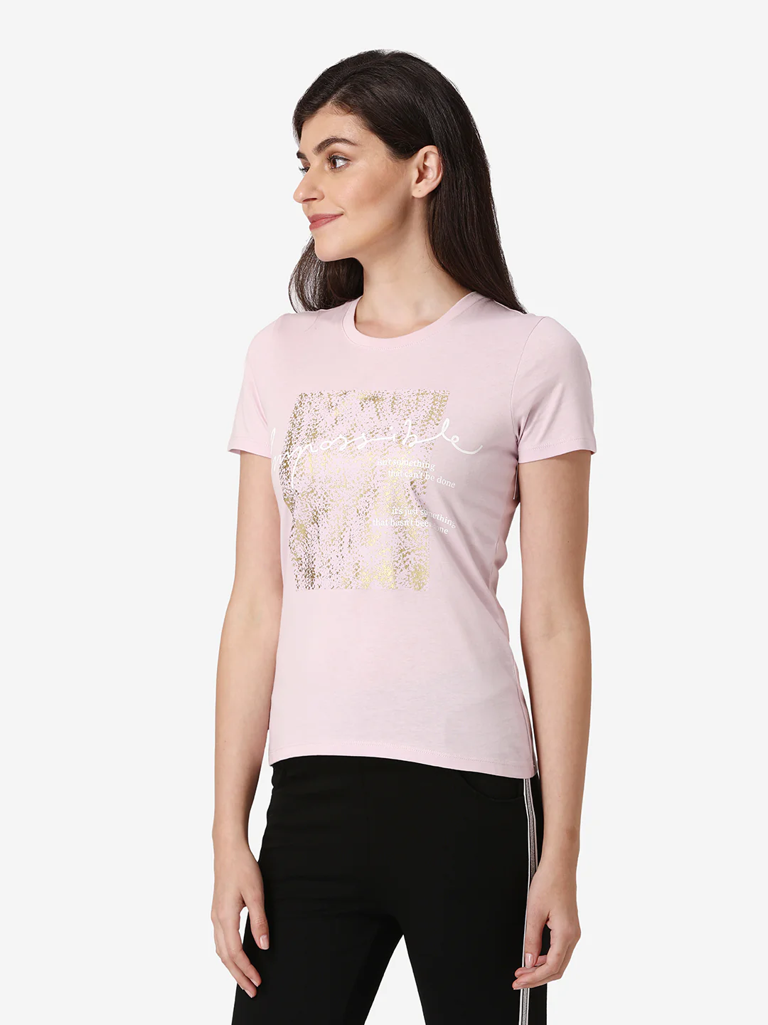 Women Light Pink Round Neck T-Shirt - Image 2