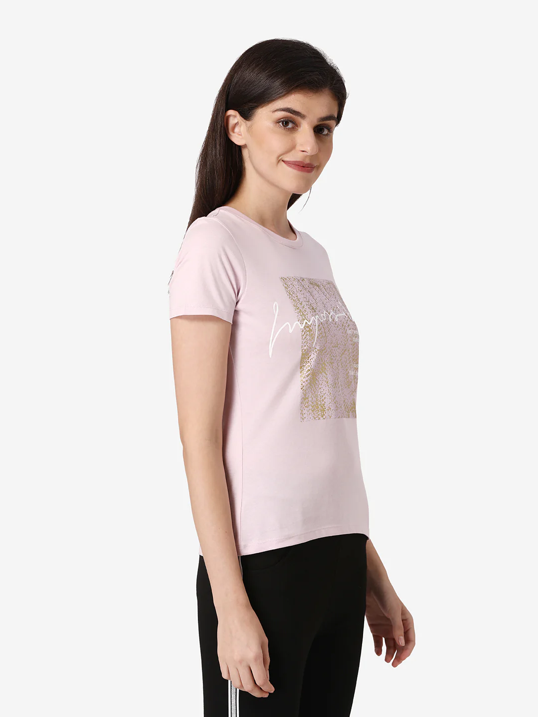 Women Light Pink Round Neck T-Shirt - Image 3