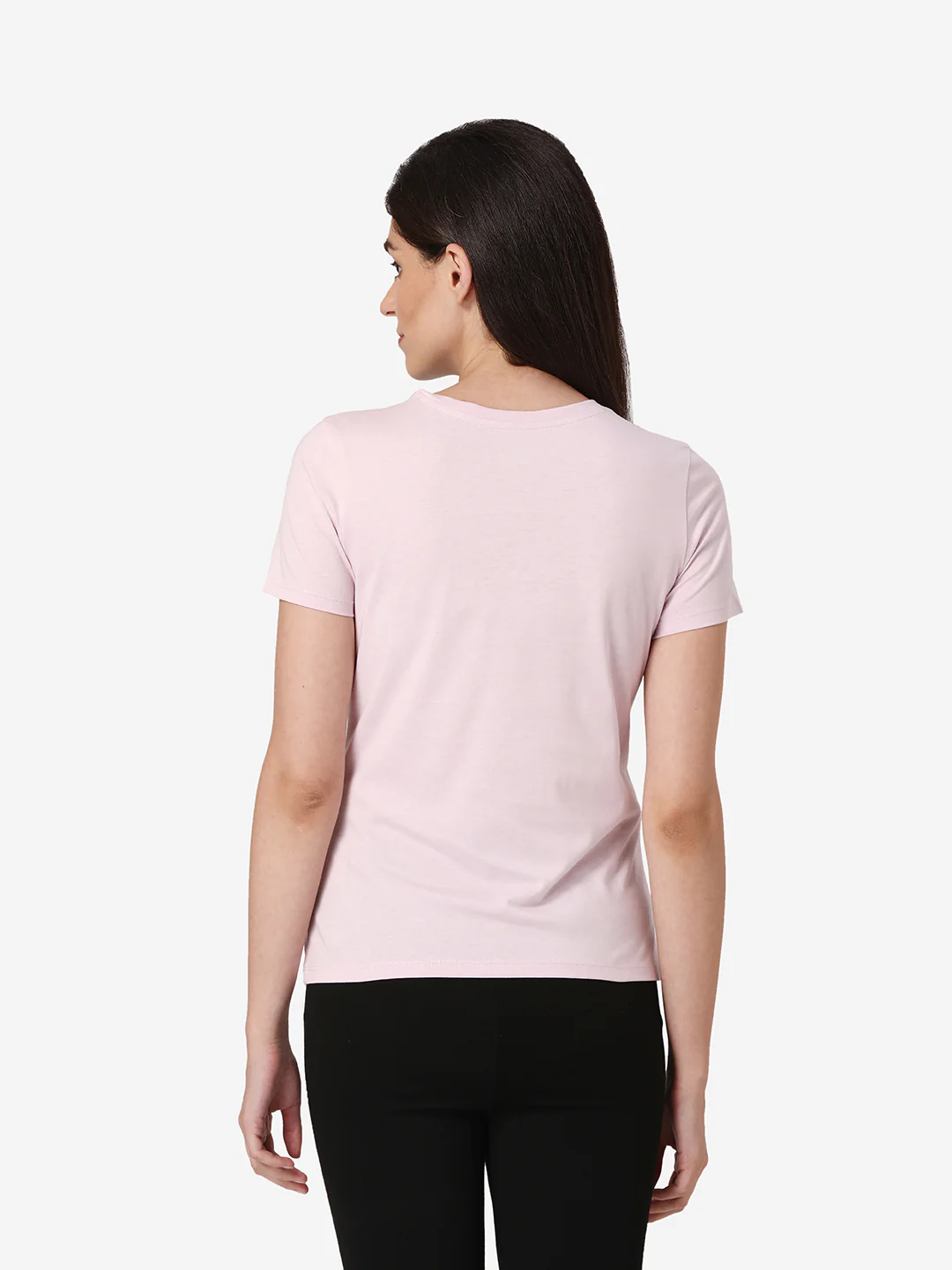 Women Light Pink Round Neck T-Shirt - Image 4