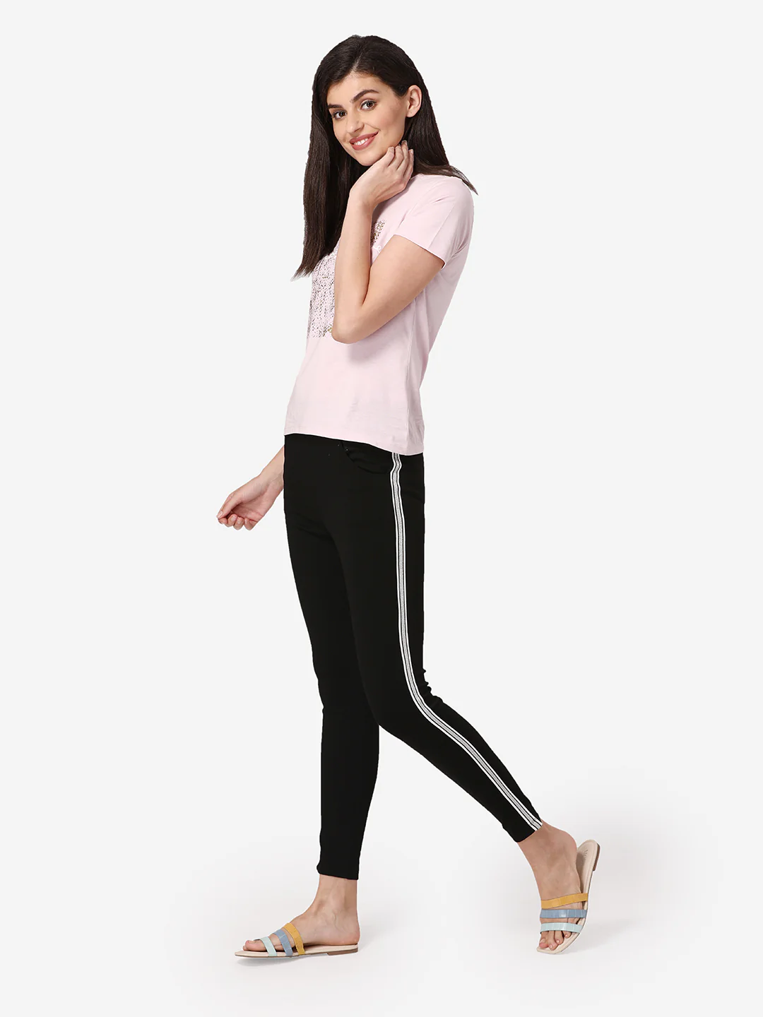 Women Light Pink Round Neck T-Shirt - Image 5