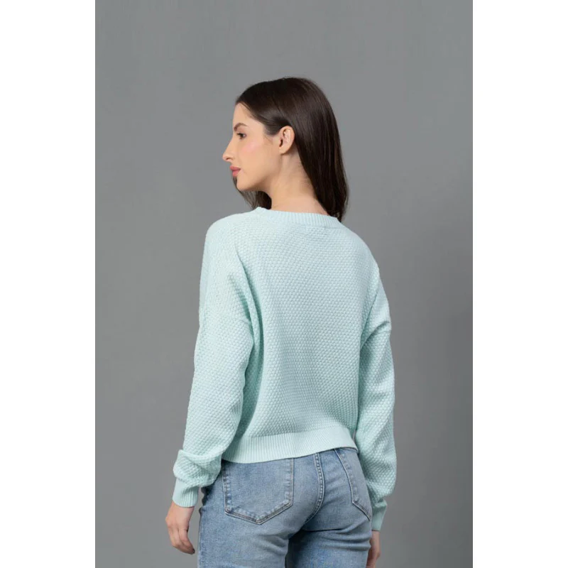Women Mint Solid Sweater - Image 3