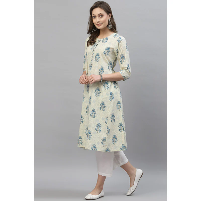 Women Off White Floral Print Kurta - Image 2
