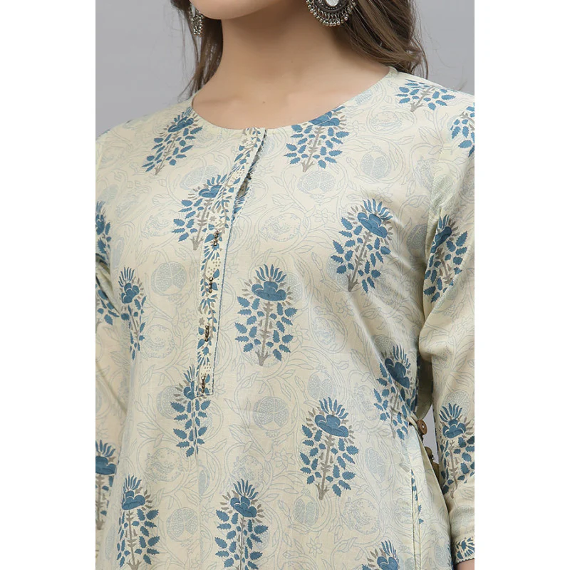 Women Off White Floral Print Kurta - Image 3