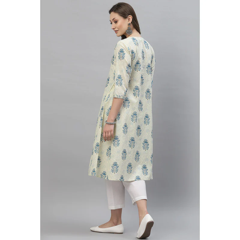 Women Off White Floral Print Kurta - Image 4