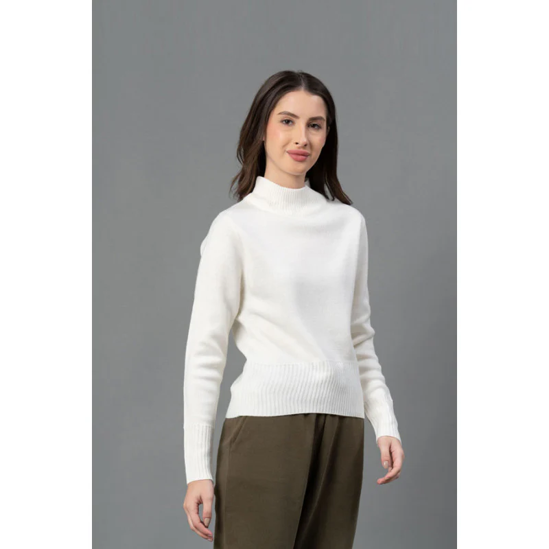 Women Off White Solid Sweater - Image 2