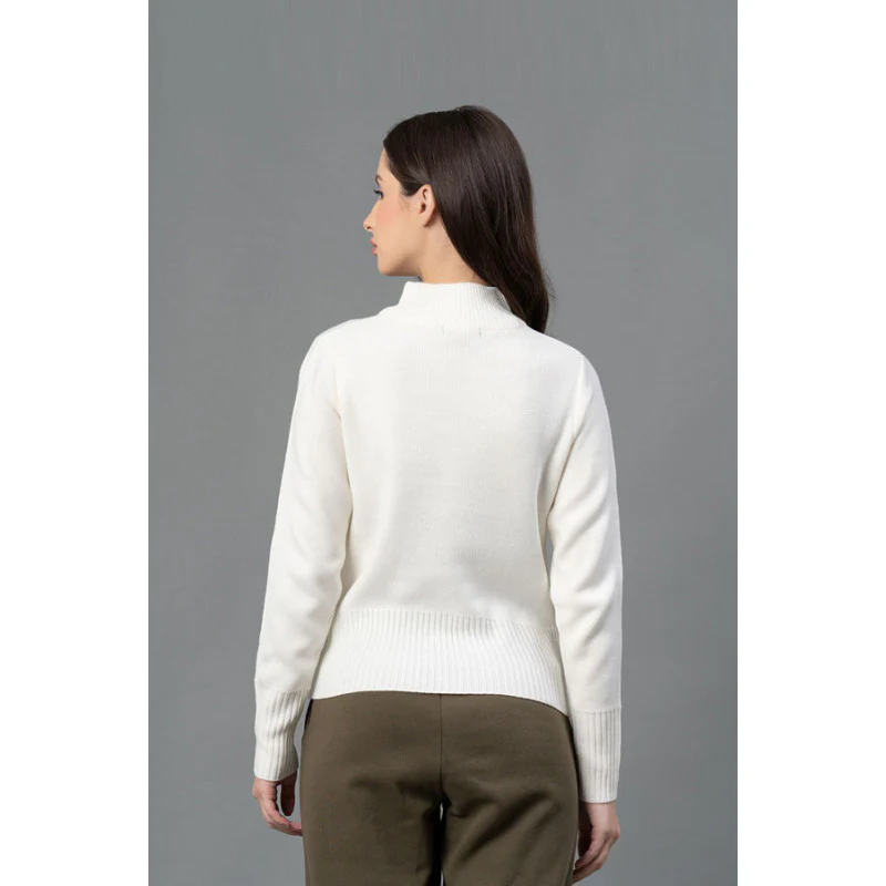Women Off White Solid Sweater - Image 3