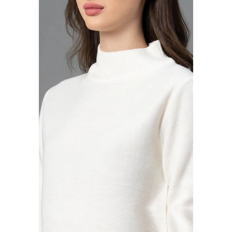 Women Off White Solid Sweater - Image 4