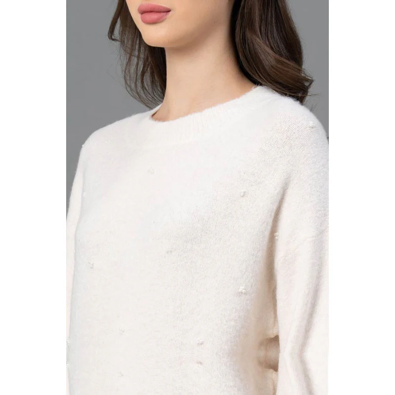 Women Off White Solid Sweater - Image 4