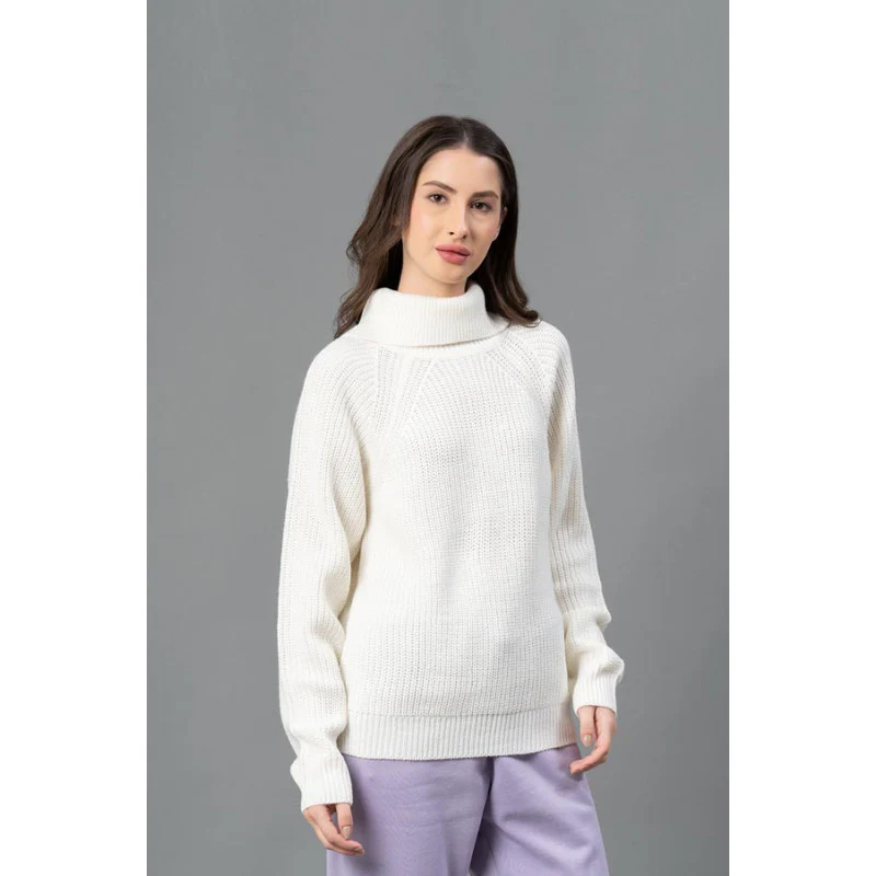 Women Off White Solid Sweater - Image 2