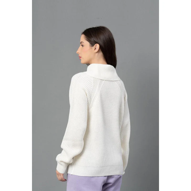 Women Off White Solid Sweater - Image 3