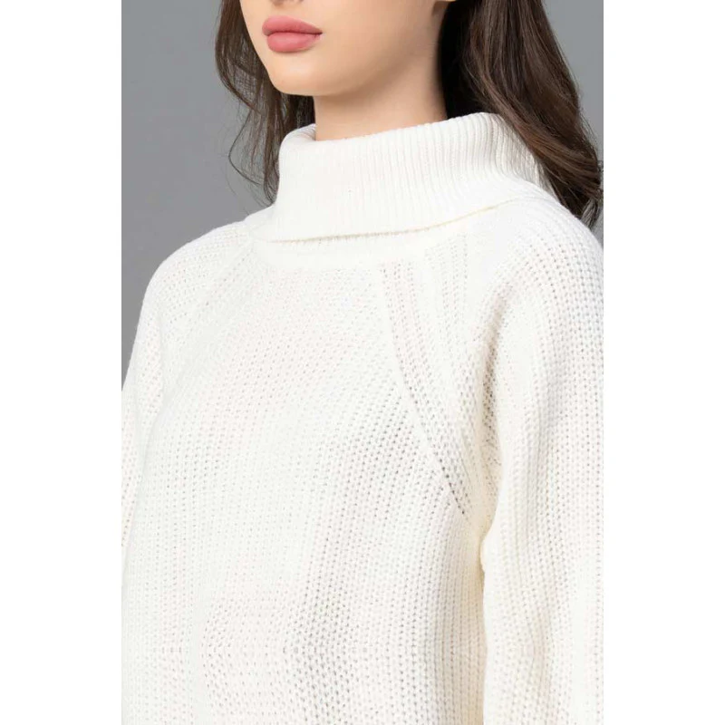 Women Off White Solid Sweater - Image 4