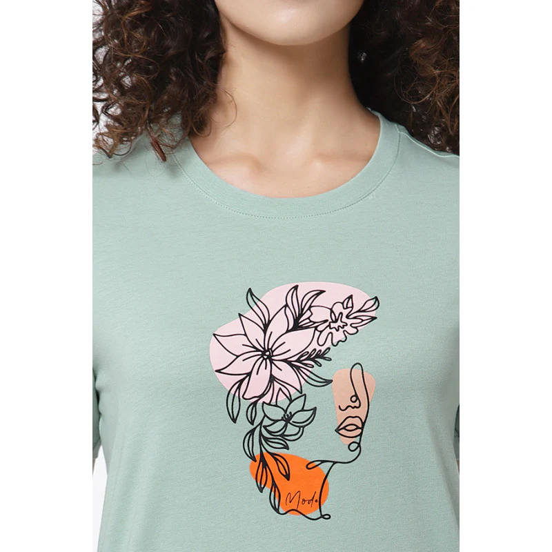 Women Pastel Green Round Neck T-Shirt - Image 2