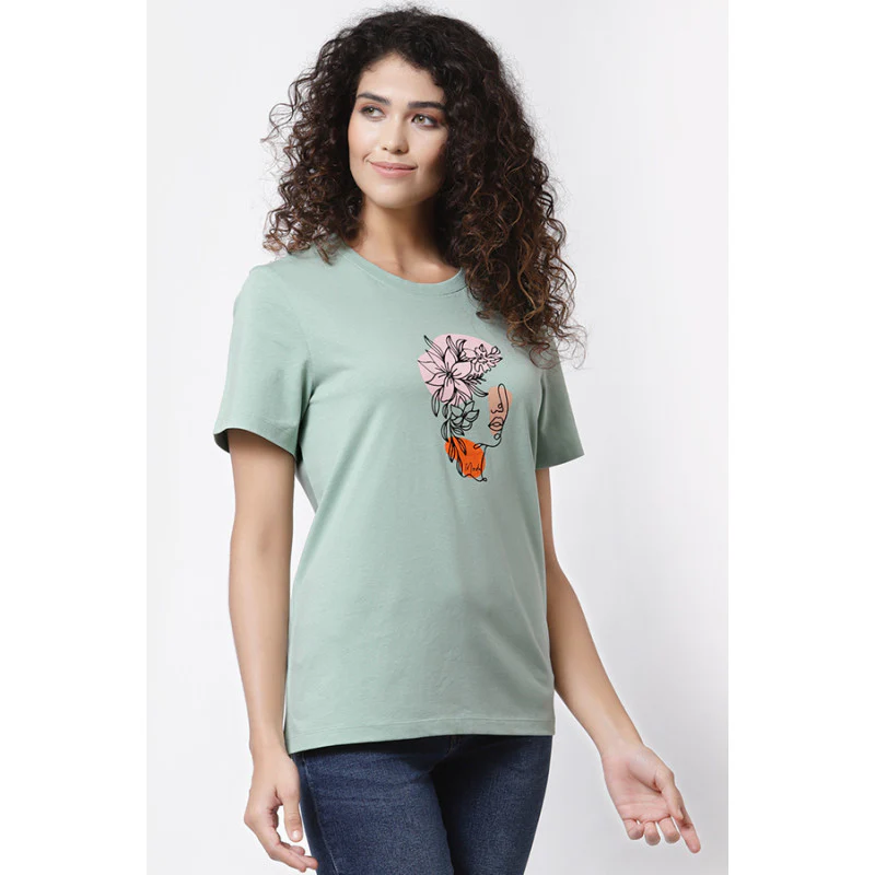 Women Pastel Green Round Neck T-Shirt - Image 3