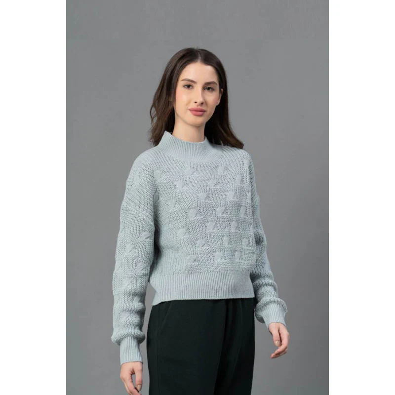 Women Pastel Green Texture Design Sweater - Image 2