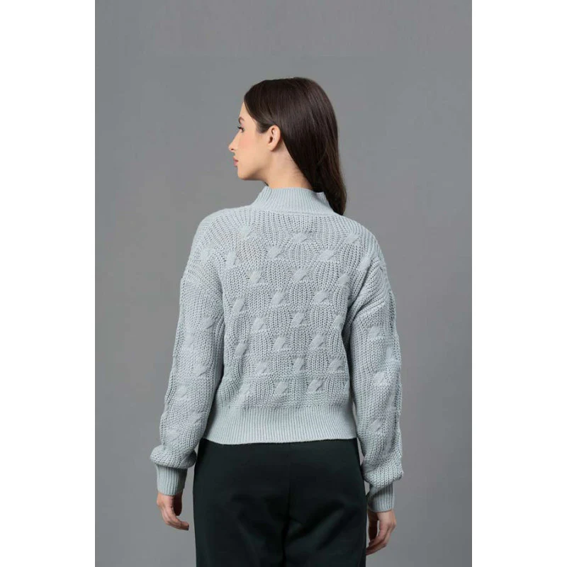 Women Pastel Green Texture Design Sweater - Image 3