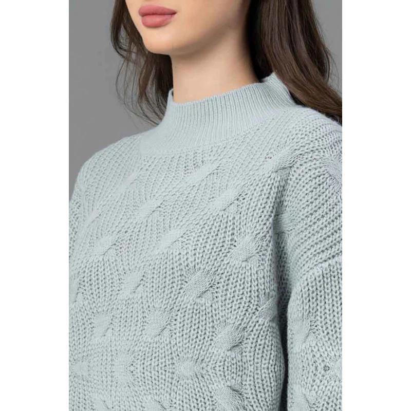 Women Pastel Green Texture Design Sweater - Image 4