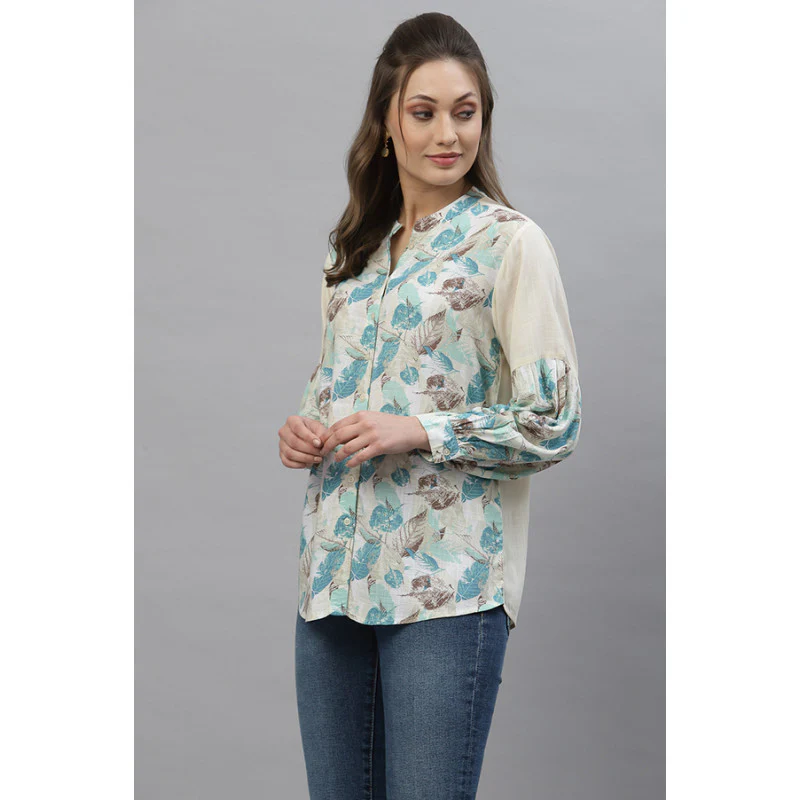 Women Peach Printed Blouse Top - Image 2