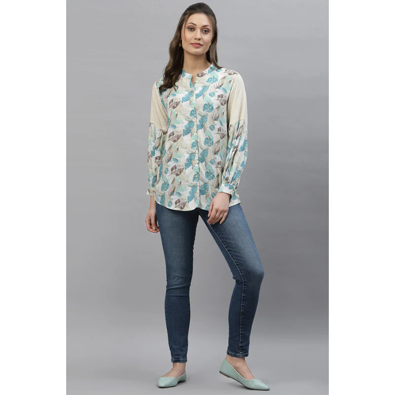 Women Peach Printed Blouse Top - Image 5
