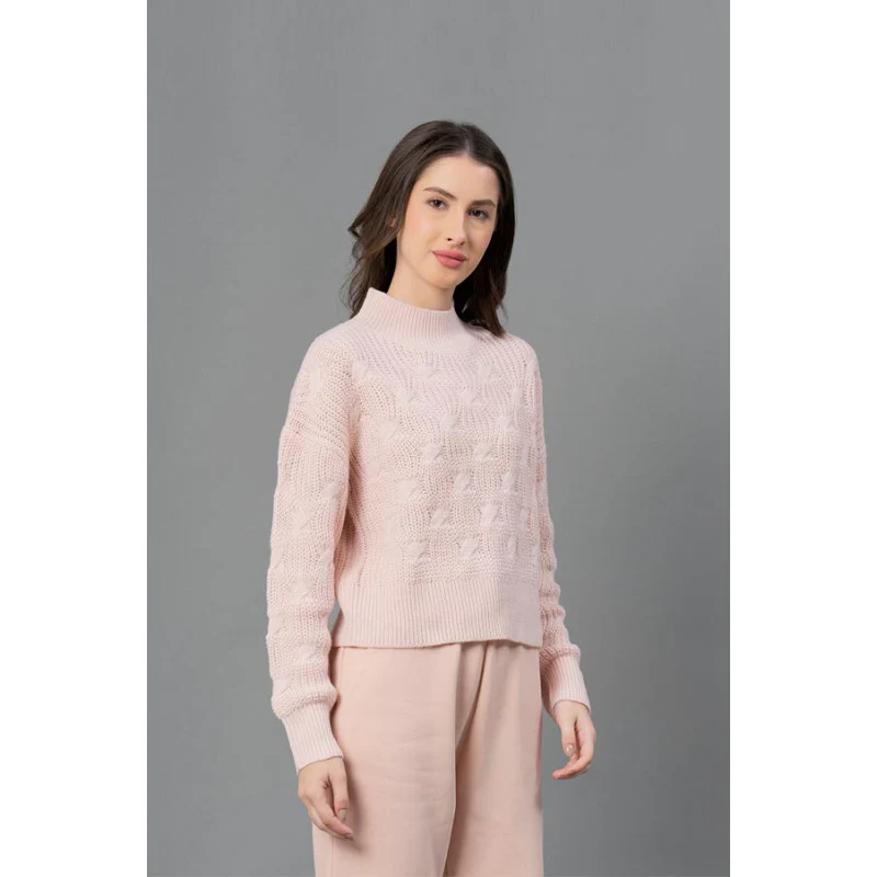 Women Peach Texture Design Sweater - Image 2