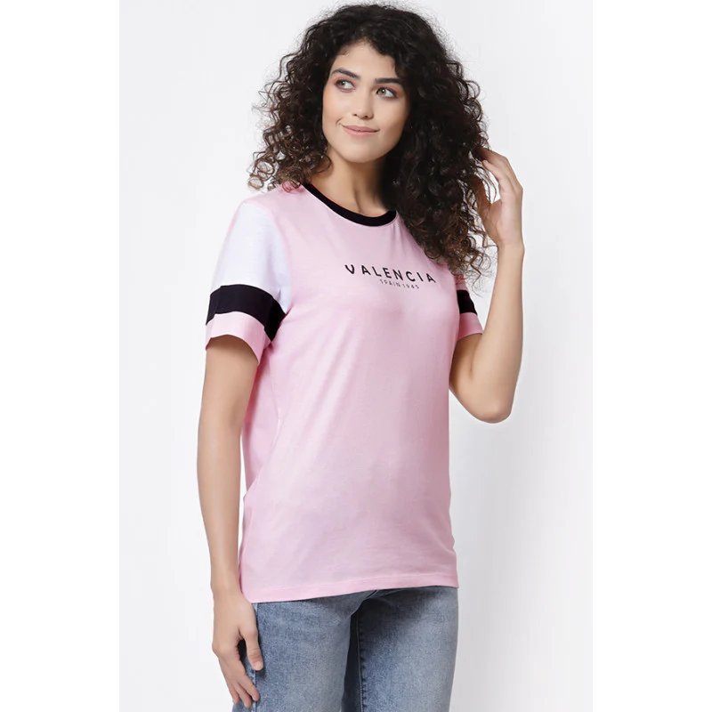 Women Pink Round Neck T-Shirt - Image 3